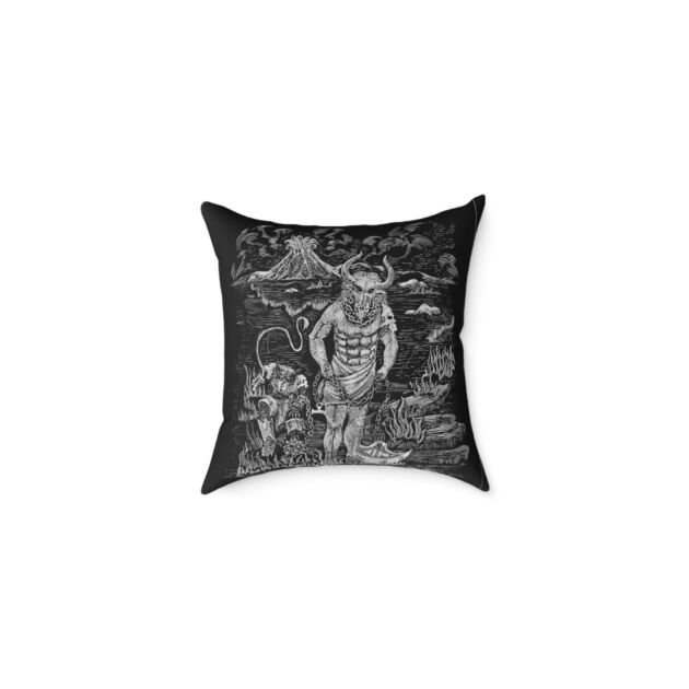 Gothic Demon Throne Square Pillow — Dark Fantasy Black Canvas Throw