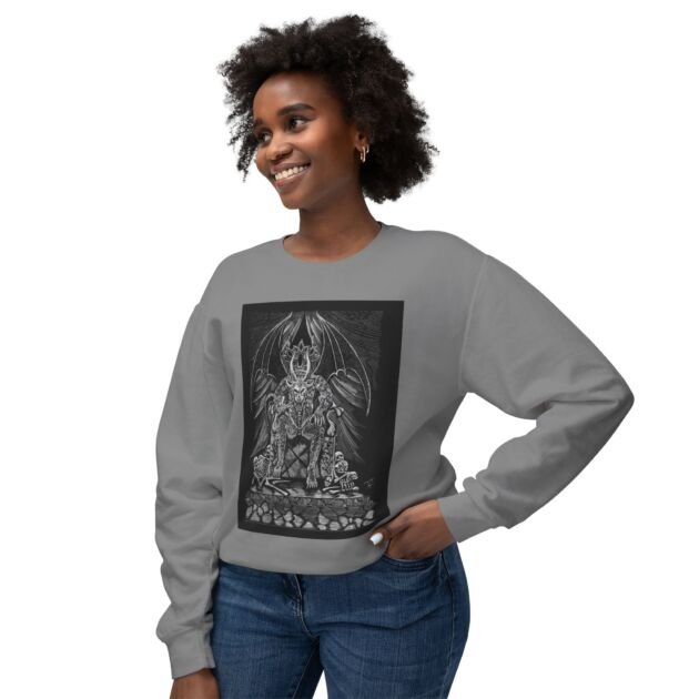 Demon Throne Crewneck Sweatshirt — Gothic Skull & Wings Graphic