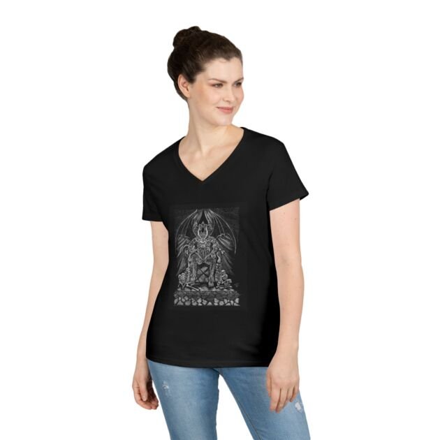 Gothic Demon Throne V-Neck Tee — Women's Dark Fantasy Graphic Shirt